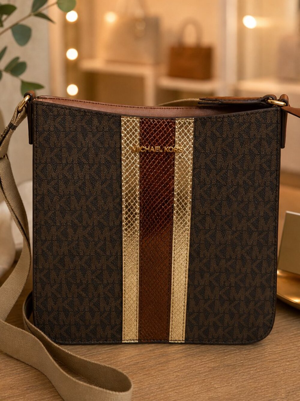 Michael Kors Jet Set Travel Metallic Messenger Bag NWT